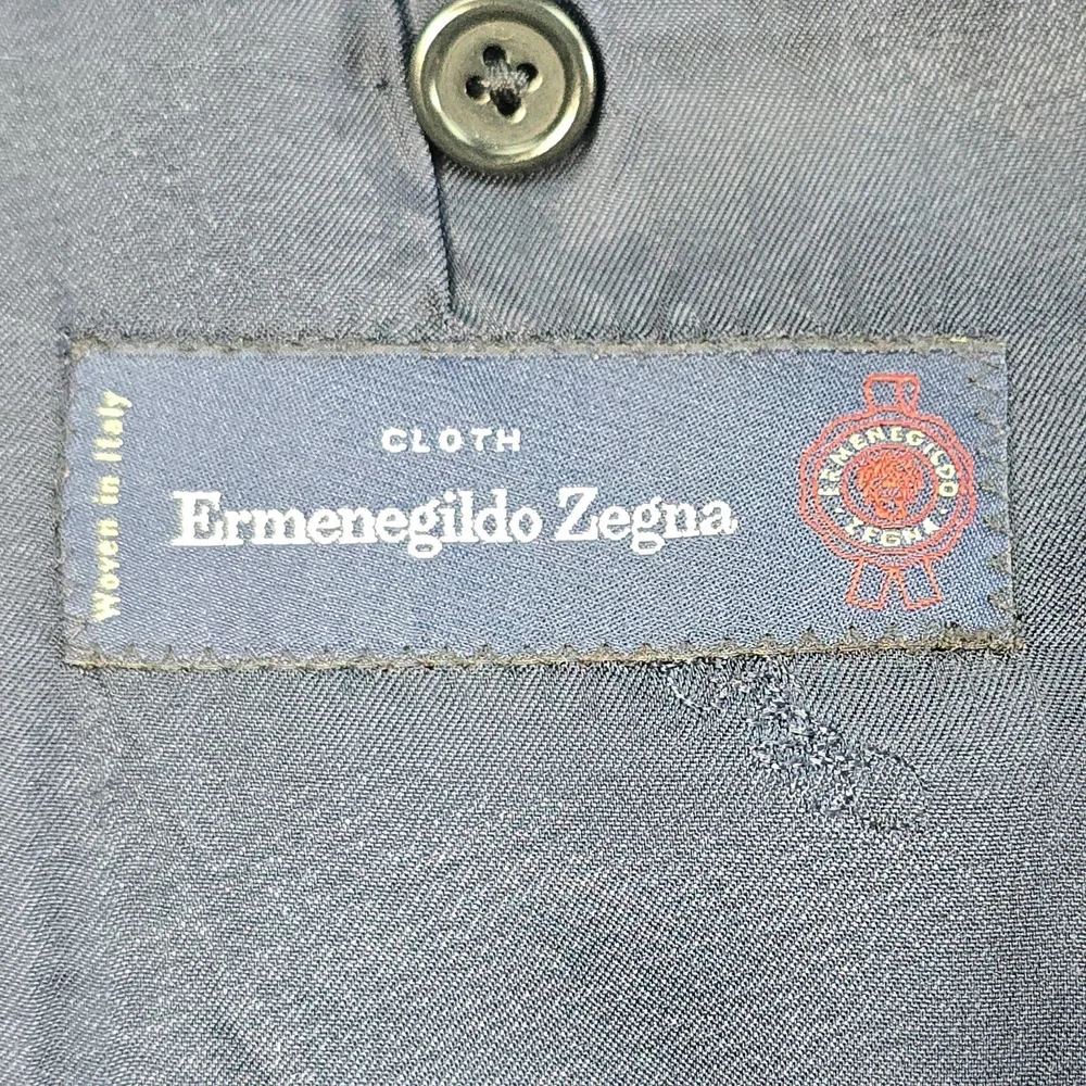 Ermenegildo Zegna Saks Fifth Avenue Wool Silk Blazer 36R Italy Navy Slim Fit